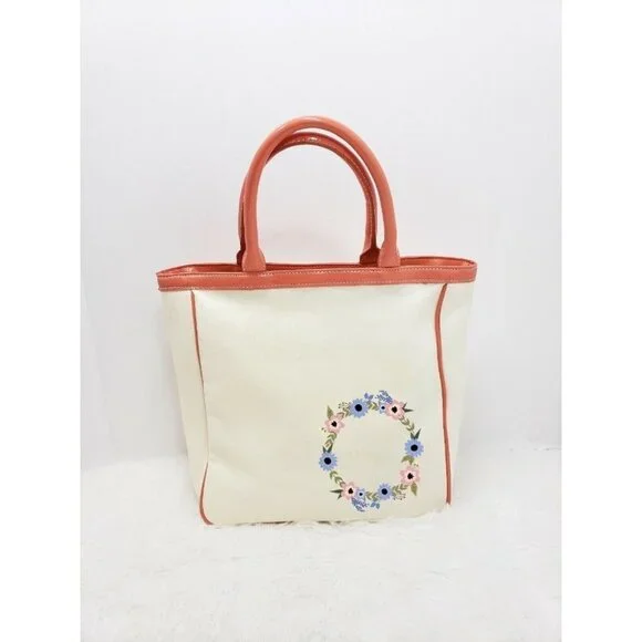 Liz Claiborne New York Pop Tote Large Cream Peach Trim Coin Purse Shoulder Bag - Picture 11 of 12